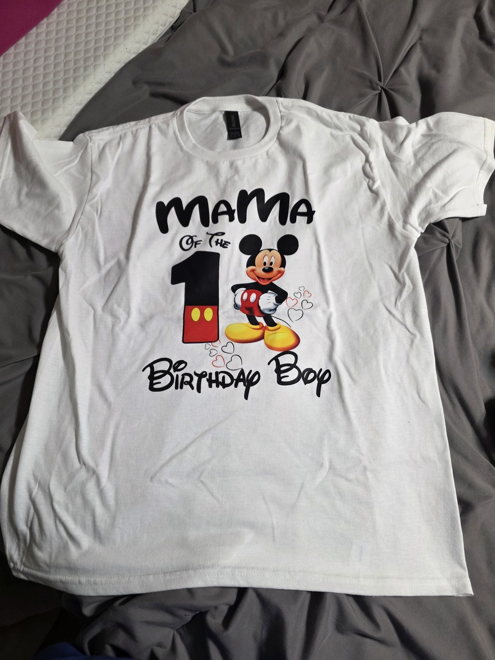 Gildan White Kids Tee with Mickey 1st Birthday Graphic